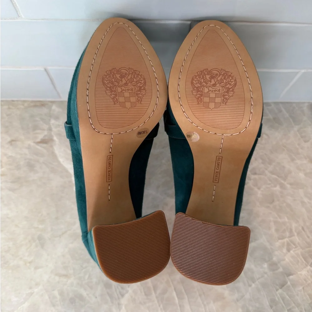 Vince Camuto Teal Suede Chain-Link Loafers